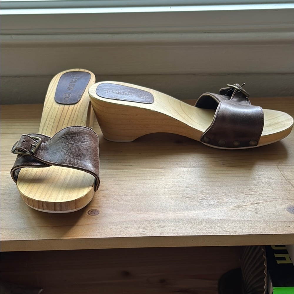 J. Crew Wood & Leather Kitten Heel Sandal Size 8